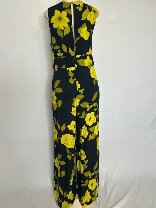 New York and Company Pants - Eva Mendes NY&C Size 8 Floral Wide Leg Jumpsuit Black Yellow Pockets